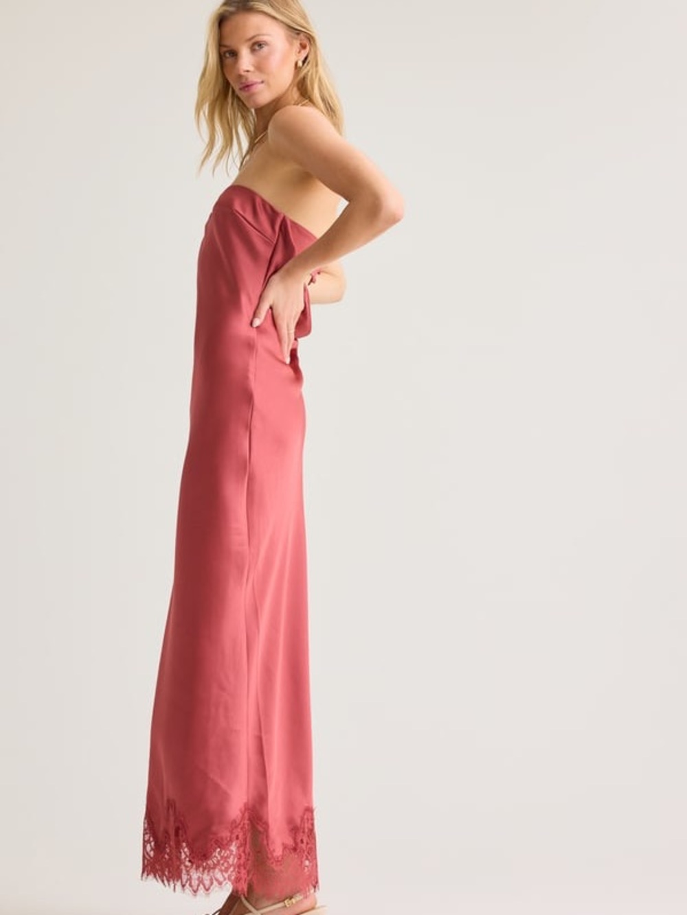 Altar’d State Ren Satin Maxi Dress Sienna Rust Dress Medium - Picture 4 of 14
